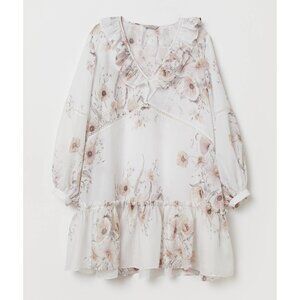 H&M Floral Ruffle Mini Dress - Cream and Brown